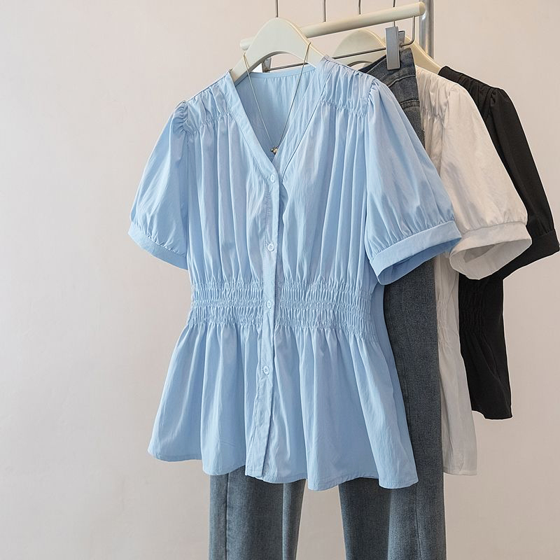 Puff Sleeve Blouse - 200파운드 이상 체중 여성용 오피스룩 셔츠