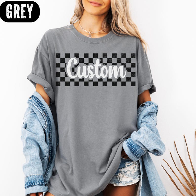 Women Fashion Names - 빈티지 디스트레스드 티셔츠 맞춤형 격자 무늬