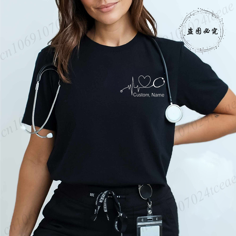 Women Fashion Names - 사용자 정의 이름 간호사 셔츠 청진기