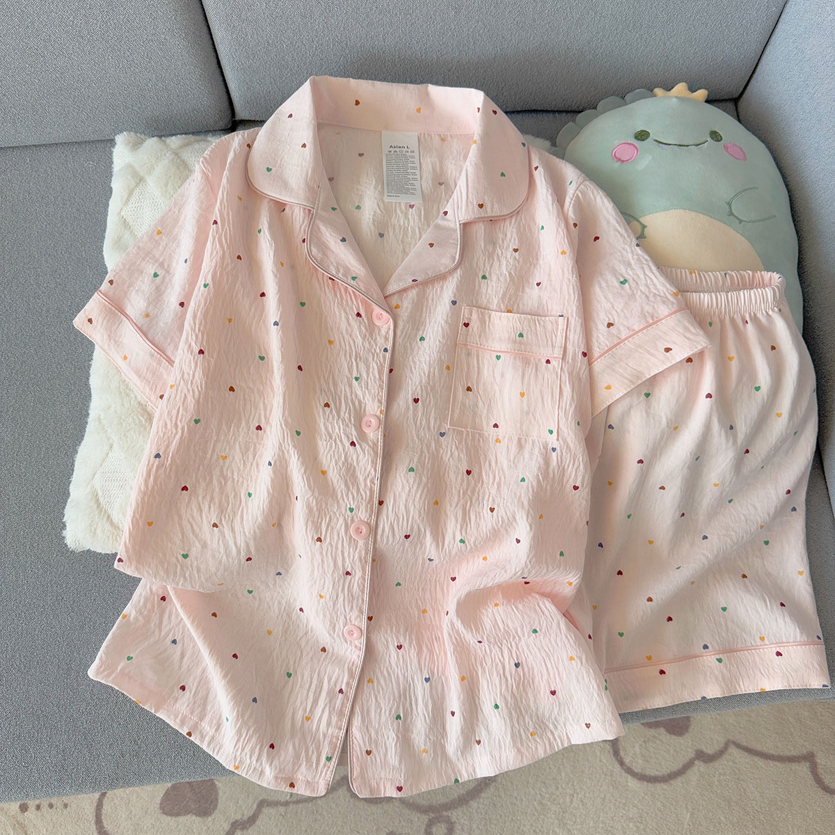 Women Fashion Images - 여성용 프린트 폴카 도트 코튼 잠옷