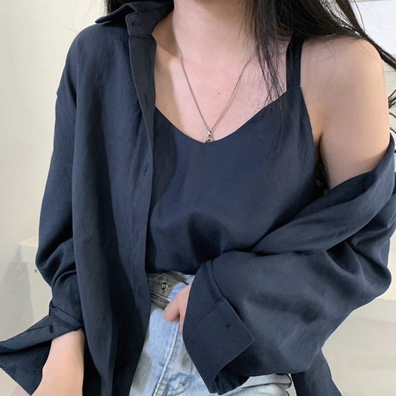Women'S Young Fashion - 레트로 심플 솔리드 컬러 셔츠 스트랩