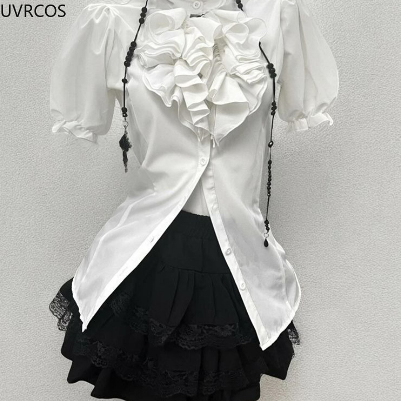 Y2k 미적 로리타 스타일 스위트 3 피스 세트 여성  - Puff Sleeve Blouse 리뷰 및 가격