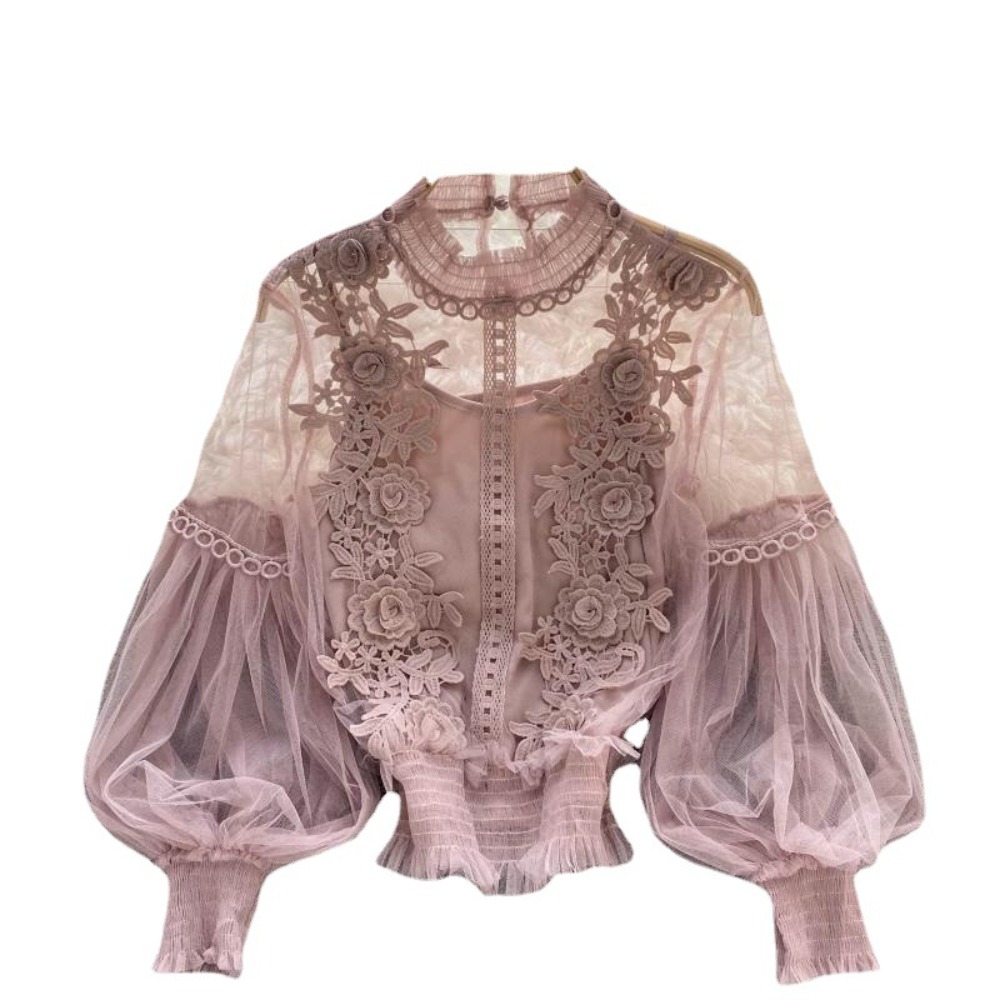 2 개/대 레이스 퍼프 긴 소매 블라우스 빈티지 패션  - Puff Sleeve Blouse 리뷰 및 가격