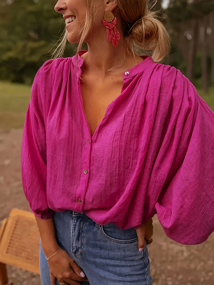 새로운 우아한 스탠드업 칼라 긴소매 셔츠 플러스 사이즈 - Puff Sleeve Blouse 리뷰 및 가격