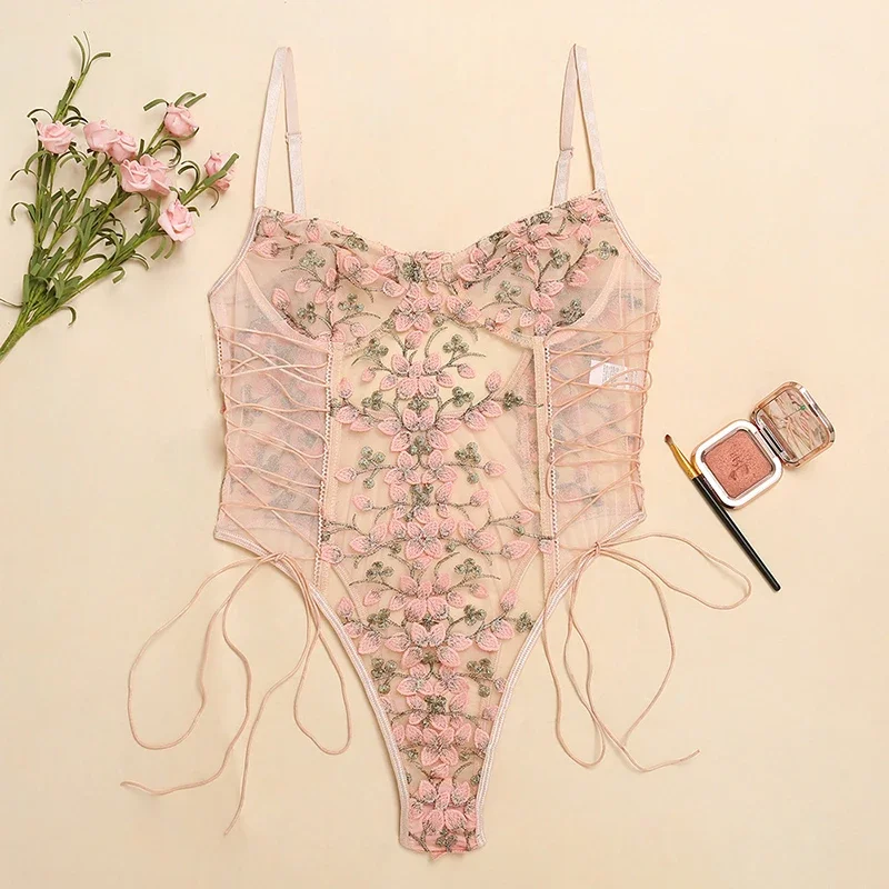 여성 섹시 란제리 바디수트 플로럴 프린트 자수 투명 바 - Women Fashion Images 리뷰 및 가격