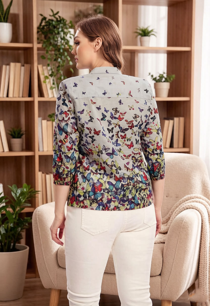 여성 나비 프린트 블라우스 쉬폰 셔츠 3/4 슬리브 턴 - Puff Sleeve Blouse 리뷰 및 가격