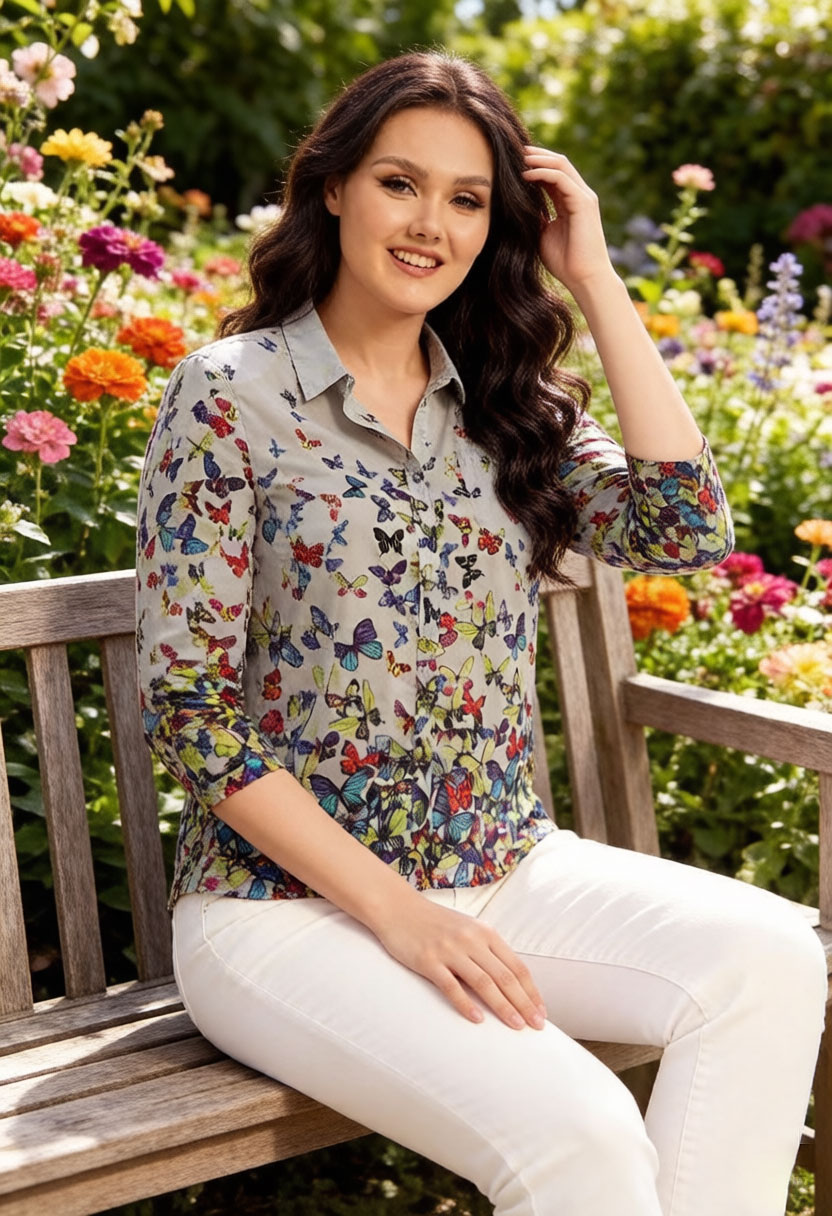 여성 나비 프린트 블라우스 쉬폰 셔츠 3/4 슬리브 턴 - Puff Sleeve Blouse 리뷰 및 가격
