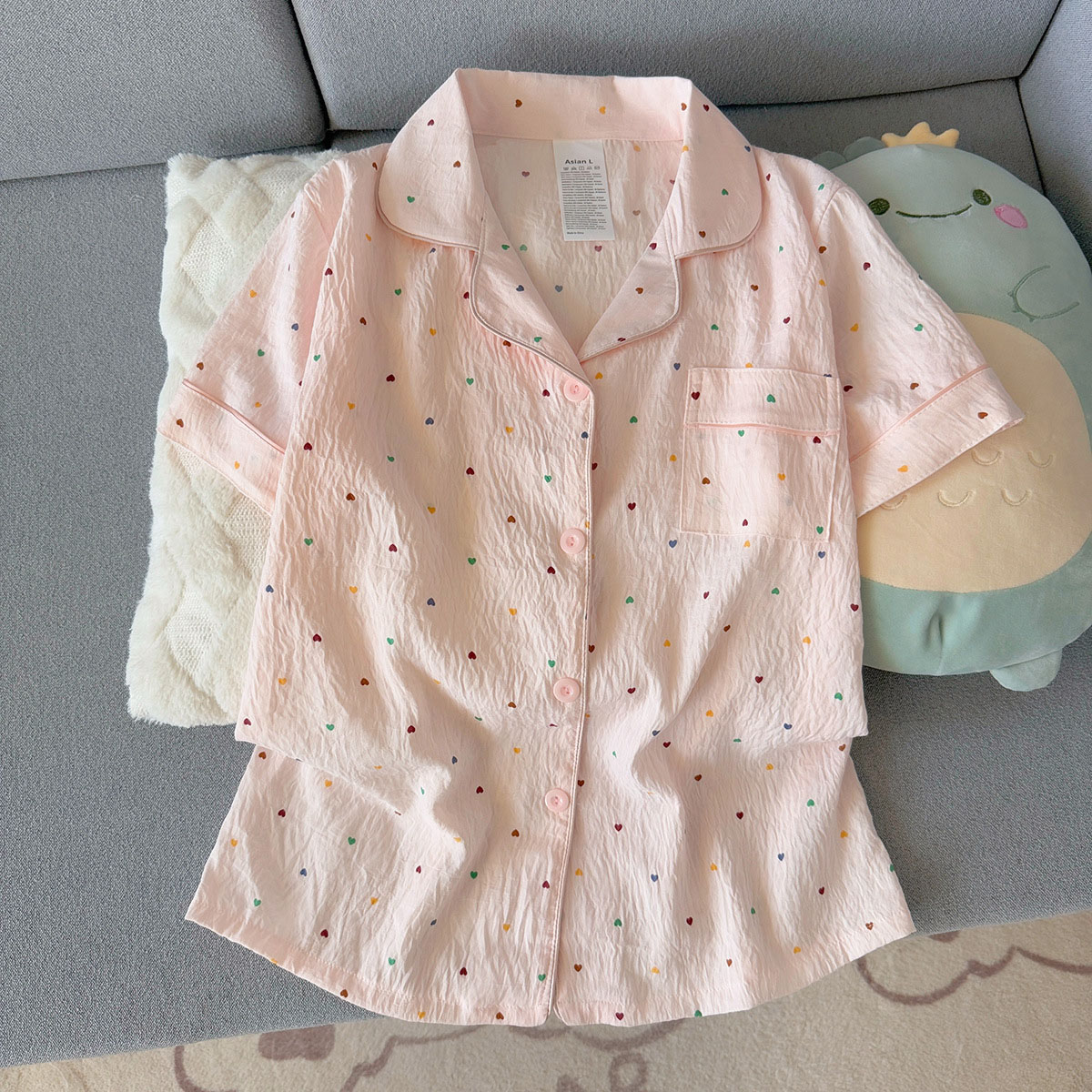 여성용 프린트 폴카 도트 코튼 잠옷 세트 반팔 탑과 반 - Women Fashion Images 리뷰 및 가격