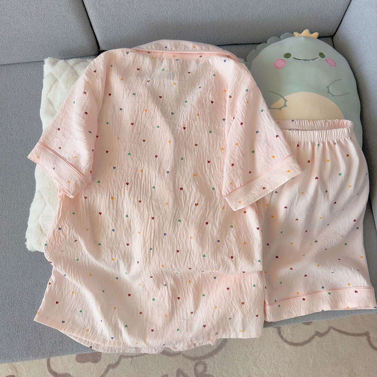 여성용 프린트 폴카 도트 코튼 잠옷 세트 반팔 탑과 반 - Women Fashion Images 리뷰 및 가격