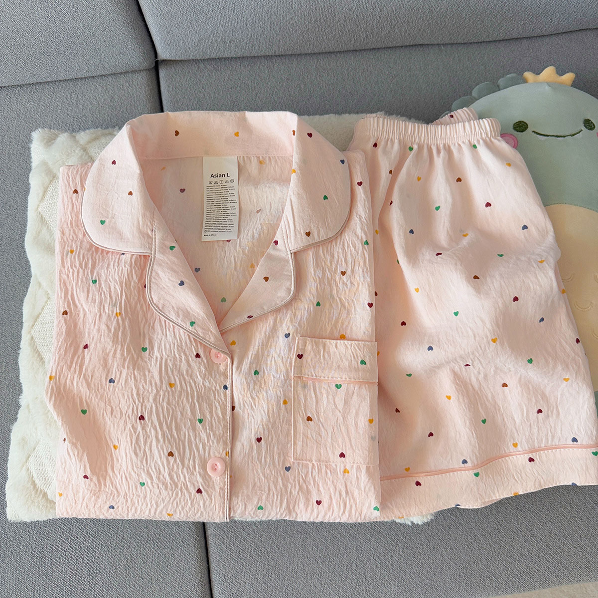 여성용 프린트 폴카 도트 코튼 잠옷 세트 반팔 탑과 반 - Women Fashion Images 리뷰 및 가격
