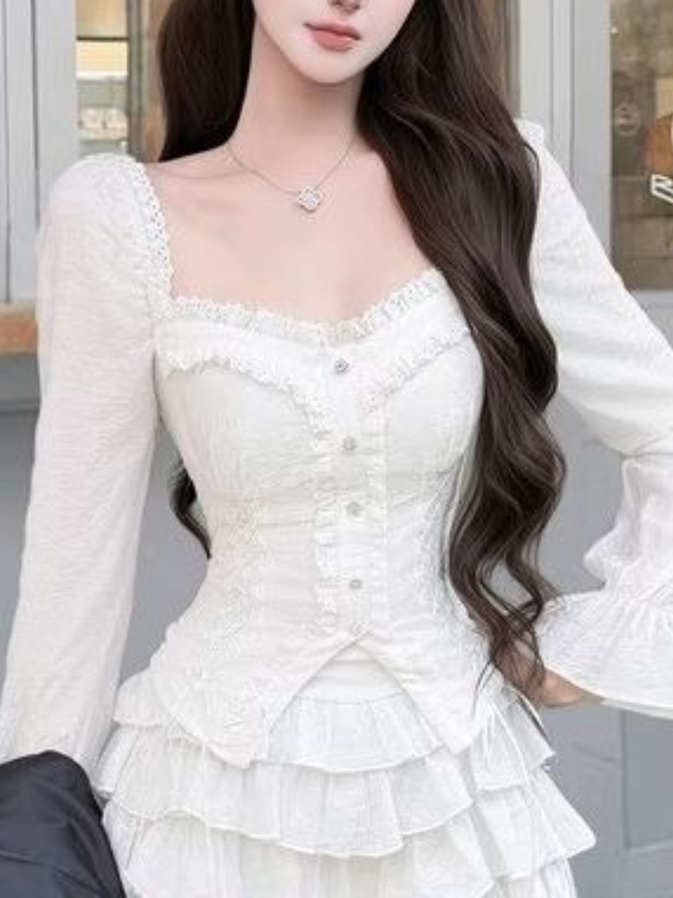 하라주쿠 프렌치 엘레강스 투피스 세트 여성 슬림 레이스 - Puff Sleeve Blouse 리뷰 및 가격