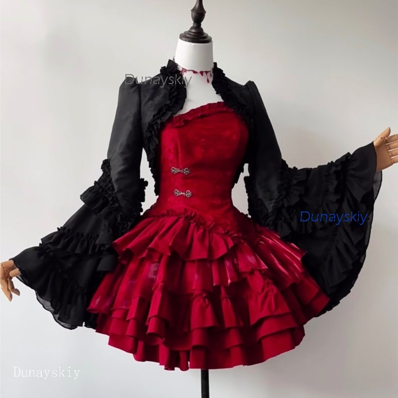고딕 파티 뱀파이어 로리타 오우지 레이어링 세트 플레어 - Puff Sleeve Blouse 리뷰 및 가격