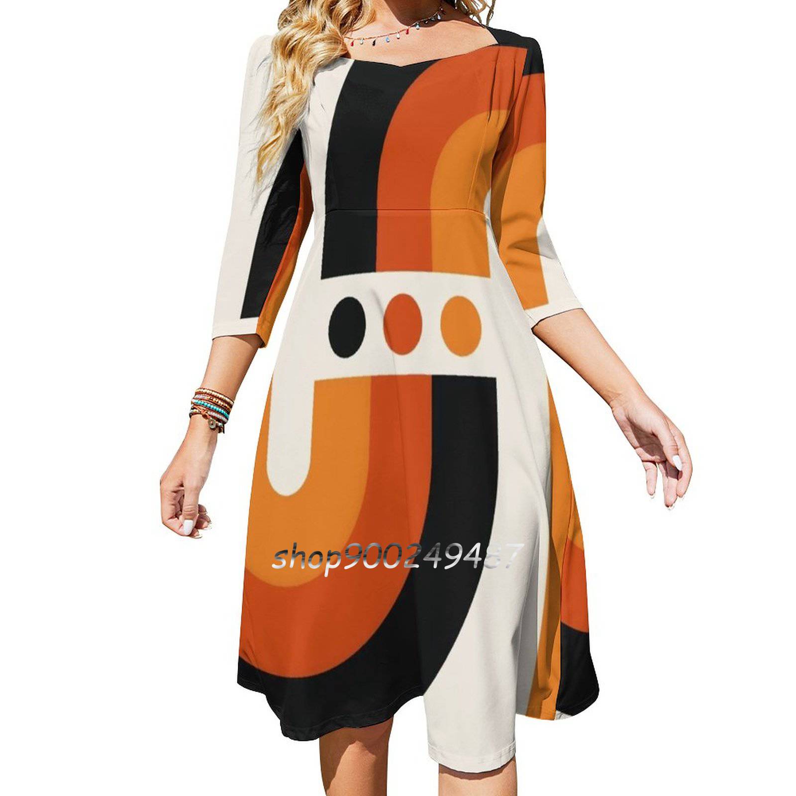 일몰 레인보우 플레어 드레스 스퀘어 넥 드레스, 우아한 - Women'S Fashion In The 60S 리뷰 및 가격