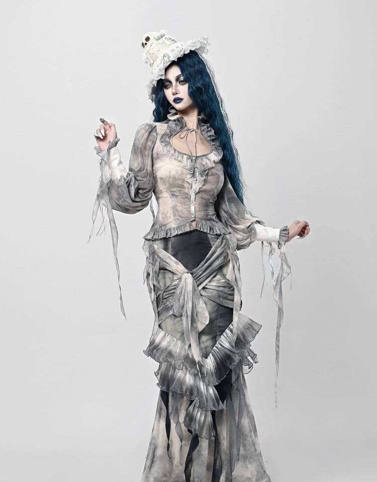 코프스 브라이드 고딕 시스루 메쉬 블라우스, 할로윈 파 - Puff Sleeve Blouse 리뷰 및 가격