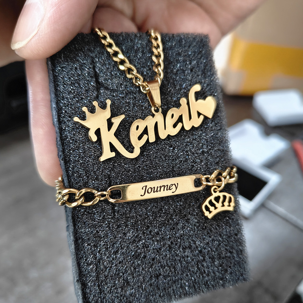 맞춤형 맞춤형 왕관 이름 목걸이 팔찌, 스테인레스 스틸 - Women Fashion Name Ideas 리뷰 및 가격