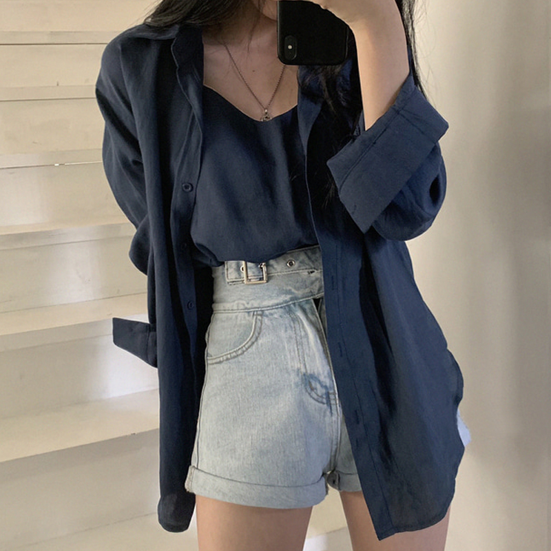 레트로 심플 솔리드 컬러 셔츠 스트랩 탑 투피스 세트  - Women'S Young Fashion 리뷰 및 가격